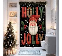 Holly Jolly Rideau de douche motif Père Noël festif pour décoration de salle de bain de Noël, rideau de douche moderne en tissu imperméable avec crochets 91,4 x 183 cm