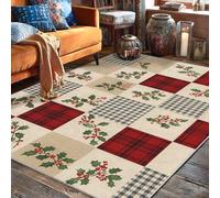 Holly Tapis rectangulaire de Noël rustique à carreaux avec envers antidérapant pour salon, chambre à coucher, couloir, bureau, 1,5 x 2,1 m