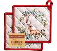 Holly Time 100% Cotton Pot Holders with Loop Heat Resistant for Barbecue,Baking,Grilling,Microwave,Barbecue,Thanksgiving/Christmas (20cm x 20cm)