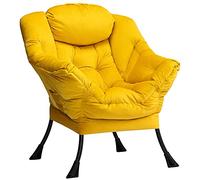 HollyHOME Fauteuil Salon Velours Fauteuil D'appoint Relax Chaise Fauteuils de Lecture Fauteuils Scandinave Chambre en Acier, Jaune