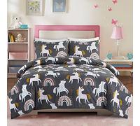 HollyHOME Parure de lit 3 pièces pour lit double pour adolescentes et filles, parure de lit licorne rose et arc-en-ciel, 193 x 218,4 cm