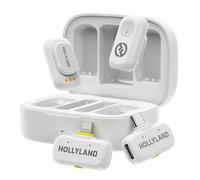 Hollyland Lark A1 Combo micro-cravate sans fil pour iPhone et Android, 48 kHz/24 bits, réduction intelligente du bruit 3 niveaux, micro pour YouTube, podcast et vidéo (blanc, 2TX+2RX+étui de recharge)