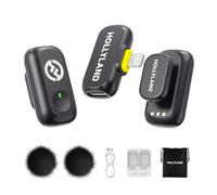 Hollyland Lark A1 Mini Duo Micro-Cravate sans Fil pour iPhone 14/13/12,Audio 48 kHz/24 Bits,réduction Intelligente du Bruit 3 Niveaux,pour Youtube, Podcast et création vidéo (Noir, 2TX+Lightning RX)