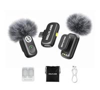 Hollyland Lark A1 Mini Duo Micro-Cravate sans Fil pour iPhone 15/16/17 et Android - Audio 48 kHz/24 Bits,réduction Intelligente du Bruit 3 Niveaux, pour Youtube, Podcast et vidéo (Noir, 2TX+USB-C RX)
