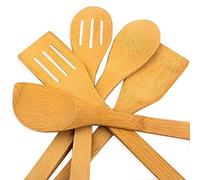 hollylife 5PCS Ustensiles de Cuisine en Bois pour Poêle antiadhésive Outil Ensemble Accessoires Complet Bambou 30CM cuillère Spatula Turner Non Toxiques déformation durabilité Ergonomique