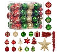 Hollyone 100 pièces Ensemble de Boules de Noël en Plastique, décorations de Noël incassables, Boules de Noël Assorties, décorations à Suspendre pour Sapin de Noël, doré, Rouge et Vert