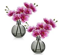 Hollyone 2PCS orchidées artificielles Roses dans Un Vase, Petite orchidée Artificielle avec Vase en Verre, Faux phalaenopsis décoratif pour Mariage, Centre de Table, décoration d'intérieur