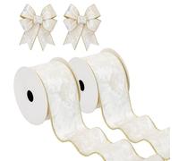 Hollyone 63 mm x 9,1 m Rubans de velours blancs, 2 pièces de rubans de Noël épais pour emballage cadeau, rubans larges pour création, rubans filés pour voiture de mariage, arbre de Noël, décorations
