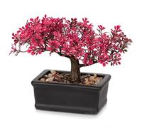 Hollyone Bonsaï Artificiel Rose 16,5 cm - Plante Décorative Japonaise d'Intérieur pour Bureau, Table