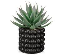 Hollyone Faux plantes succulentes dans un pot à bulles noir - 21,8 cm - Agave artificiel givré Shaka Zulu - Plantes artificielles décoratives d'intérieur pour décoration d'intérieur, bureau, rebord de