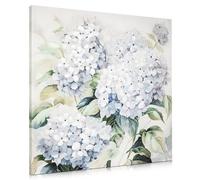 Hollyone Grand tableau mural en forme de fleurs - 75 x 75 cm - Peinture à l'huile - Art mural moderne - Pour salon, chambre à coucher, hôtel, cuisine, bureau - Peint à la main - Bleu - Hortensia