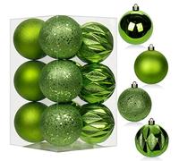 Hollyone Lot de 12 boules de Noël avec ficelles, 80 mm, en plastique incassable, à suspendre, pour la maison, les fêtes, les mariages, les vacances, Vert, 8CM
