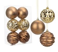 Hollyone - Lot de 6 boules de Noël de 10 cm, décoration de sapin de Noël, or bronze et doré, incassables, pour fêtes de fin d'année, ornements suspendus, boules de Noël scintillantes pour fêtes et