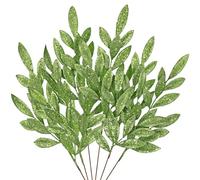 Hollyone Lot de 6 feuilles de laurier artificielles à paillettes pour sapin de Noël, Nouvel An, mariage, fête, arrangement floral 60 cm, vert
