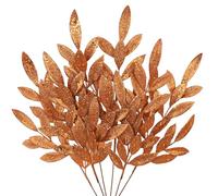 Hollyone Lot de 6 feuilles de laurier artificielles à paillettes pour sapin de Noël, Nouvel An, mariage, fête, arrangement floral 5 - Orange - 60 cm