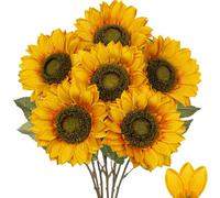Hollyone Lot de 6 grands tournesols artificiels de 15,2 cm avec tige de 63,5 cm de long, fleurs de tournesol artificielles jaunes en soie pour décoration d'intérieur, mariage, fête, jardin, bricolage