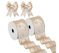 Hollyone Rubans de velours doré champagne de 16 mm x 9,1 m, 2 pièces de rubans épais de Noël pour l'emballage de cadeaux, rubans larges pour l'artisanat, rubans filaires pour la voiture de mariage