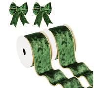 Hollyone Rubans de velours vert de 63 mm x 9,1 m, 2 pièces d'épais rubans de Noël pour emballage cadeau, rubans larges pour création, rubans filés pour voiture de mariage, sapin de Noël, décorations