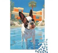 Hollywood Boston Terrier Puzzle Adulte De 1000 Pièces, 38x26cm/1000pcs, Activité sans Écran pour Les Soirées; Carton Blanc pour Un Tri Organisé