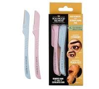 Hollywood Browzer Lot de 2 Rasoirs Sourcils Femme - Épilation Visage Sans Douleur - Dermaplaning à Lame Inox - Manche Écologique Paille de Blé - Pochette Incluse - Teinte (Aigue-marine et quartz rose)