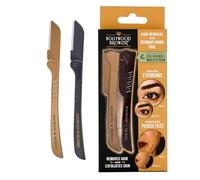 Hollywood Browzer Lot de 2 Rasoirs Sourcils Femme - Épilation Visage Sans Douleur - Dermaplaning à Lame Inox - Manche Écologique Paille de Blé - Pochette Incluse - Teinte (Or et Noir)