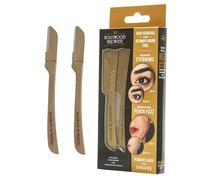 Hollywood Browzer Lot de 2 Rasoirs Sourcils Femme - Épilation Visage Sans Douleur - Dermaplaning à Lame Inox - Manche Écologique Paille de Blé - Pochette Incluse - Teinte (Duo d'or)
