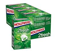 Hollywood Chewing Gum 2 Fresh - Parfum Menthe Verte Chlorophylle - Sans Sucres avec Édulcorants - Lot de 16 paquets de 10 dragées - 22 g