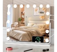 Hollywood Lighted Makeup Mirror 57 X 49 Cm, Dressing Table Mirror With 15 Leds, 3 Adjustable Colours, 360° Rotating, Usb Charging Port & 10x Magnifying Glass ¿ For Bathroom & Vanity