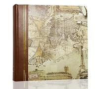 Holoary Album photo de 10,2 x 15,2 cm, 200 photos, 2 photos par page, zone d'écriture pour chaque poche, dos en cuir et couverture imprimée, carte vintage, aventure, voyage