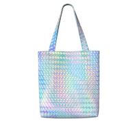 Hologramme de couleur arc-en-ciel coloré Holographique,Sacs d'épicerie réutilisables, sacs fourre-tout de grande capacité, sac à bandoulière en toile