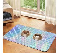 Hologramme de Couleur Arc-en-Ciel coloré holographique,Tapis d'alimentation pour Animaux de Compagnie, Sets de Table en Cuir PU pour Chats et Chiens,40x60cm