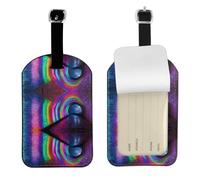Holographic Dreams - Étiquettes de bagage personnalisées en cuir avec housse de confidentialité pour valises, sacs, croisières.