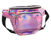 Holographiques Sac Banane Sac Banane holographique for Femmes et Hommes, Sac de Taille à bandoulière résistant à l'eau avec Ceintures réglables Multi-Poches(Red)