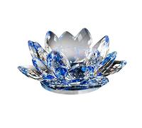 Holshop Bougeoir Fleur de Lotus, 80mm Verrebougie Table Photophore Verre Chandelier, 7 Couleurs Verre de Cristal Fleur de Lotus Bougie Photophore Bougeoir Bouddhiste, Bleu