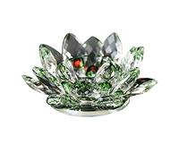 Holshop Cristal Bougeoir Fleur de Lotus, 80mm Verrebougie Table Photophore Verre Chandelier, 7 Couleurs Verre de Cristal Fleur de Lotus Bougie Photophore Bougeoir Bouddhiste, Verre Cristal (Vert)