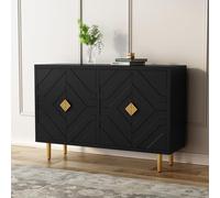 HOLTICO Buffet/Bahut avec 4 portes et étagères, table buffet armoire de rangement meuble de cuisine moderne pour cuisine, salon, salle à manger, couloir, noir