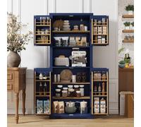 HOLTICO Buffet Haut avec Étagères Ouvertes, Vaisselier Rangement pour Cuisine, Grand Armoire de Salle à Manger, Garde-Manger avec Portes et étagères pour Salle à Manger, Salon,183x76x39.5cm, Bleu