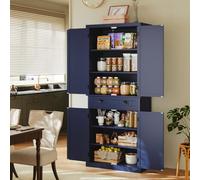 HOLTICO Buffet Haut Cuisine, Armoire de Rangement avec 2 Étagères Réglables en 3 Hauteurs, Vaisselier Moderne pour Salle à Manger et Salon, Meuble de Cuisine Grande Capacité, Bleu