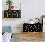 HOLTICO Lot de 2 tables de chevet en bois noir - Étagère flottante - Étagère murale pour chambre à coucher, chambre d'enfant, cuisine - Petite décoration