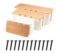 Holtrae 3 Lot de Bois Boite Rangement Cable et Chargeur avec Couvercle Cache Multiprise Organiser Les Câbles Cachez Les Multiprises et Les Cordons Les Prises pour Téléviseurs Ordinateurs et Bureaux