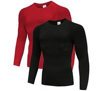Holure Lot de 2 hauts à manches longues pour homme - Pour la course à pied et l'entraînement, Noir/rouge., M