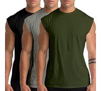 Holure Pack de 3 Débardeurs de Gym pour Hommes - Débardeurs sans Manches de Training, t-Shirts athlétiques, débardeurs Musculaires pour entraînement et Bodybuilding - Noir/Gris/Vert Militaire 3P03-S
