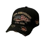 HOLVA 250 Anniversary USA Hat with 2PCS Pins, 1776-2026 America 250th Anniversary Hat - Casquette de baseball brodée vieilli, Noir , One Size-XXL
