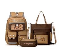 HOLVA Capybara - Sac à dos pour filles et garçons - Joli cartable de dessin animé - Ensemble de 3 pièces avec boîte à déjeuner et trousse à crayons, Ensemble B#, M