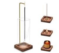 Holwim Porte-encens en bois avec récupérateur de cendres amovible en verre [vol anti-cendres] Brûleur d'encens de style moderne idéal pour la méditation, le yoga, la décoration, la chambre à coucher,