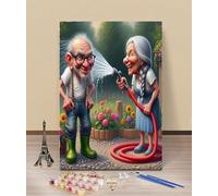 HOLXSW DIY peinture par numéros pour adultes Papy et mamie jardinent avec joie 3 peinture par numéro16X20 pouces peinture par numéros Kits avec pinceaux et pigments acrylique sans cadre