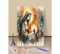 HOLXSW Peinture par numéro de Vierge Marie 2 même avec pinceaux - Peinture acrylique parfaite pour la peinture par numéros pour adultes etétudiantsdébutants