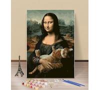 HOLXSW Peinture par Numero Le chat de la Joconde Acryliques Peinture par Numéros pour Adultes Débutants Kit de Peinture à l'huile sur Toile Bricolagesans Cadre 40x50cm