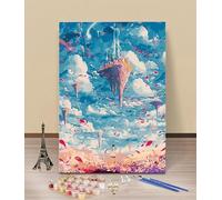 HOLXSW Peinture par Numero Le Château dans le ciel Acryliques Peinture par Numéros pour Adultes Débutants Kit de Peinture à l'huile sur Toile Bricolagesans Cadre 40x50cm