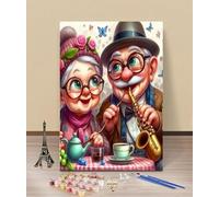 HOLXSW Peinture par Numéros pour Adulte Couple de personnes âgées jouant de la flûte DIY Peinture Acrylique pour Adultes débutants Facile sur Toile 40×50 cm avec peintures et pinceaux